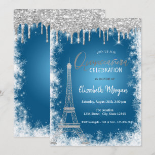 Convites Brilhos, Torre Eiffel, Quinceañera Floco de Neve