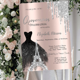 Convites Brilhos, Vestido Preto, Torre Eiffel Quinceañera