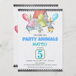 Convites Brincadeira de Animais de Festa Coloridos