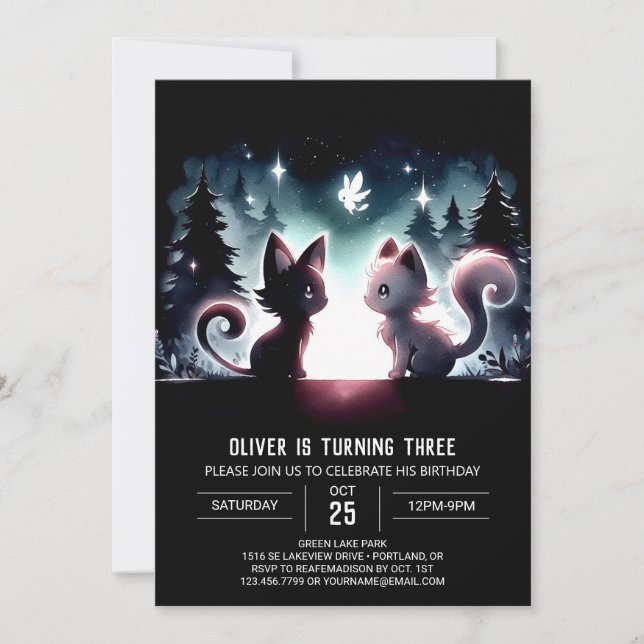 Convites Brincadeira de Noite de Gato Mágico (Frente)