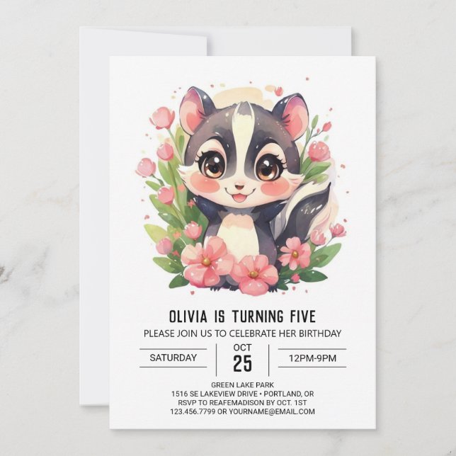 Convites Brincadeira Elegante Skunk Birthday (Frente)