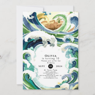 Convites Brincadeira, Ondas Simples Do Oceano Azul Aniversá