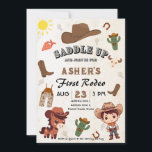 Convites Brincadeira Personalizada Kawaii Cowboy Kids Anive<br><div class="desc">Sim! Convide a sua equipe de vaqueiro para um baile de aniversário com nosso convite personalizável para o vaqueiro. Apresentando elementos clássicos ocidentais como chapéus de cowboy, botas e ferraduras, este convite define a palco para uma inesquecível celebração do Oeste Selvagem. Personalize os detalhes do partido no centro para torná-lo...</div>