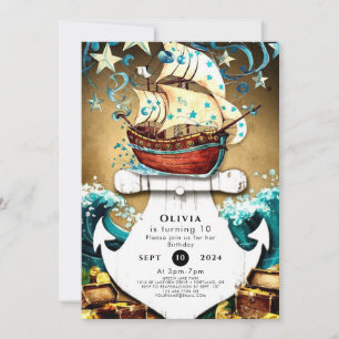 Convites Brincadeira - Tesouro de Aquarela Pirata