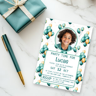 Convites Brincadeiras de Teal Balões de Aniversário