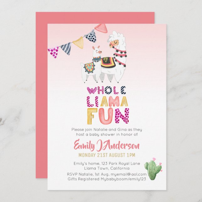 Convites Brincadeiras Inteiras Mama Baby Fiesta Cactos Rosa (Frente/Verso)