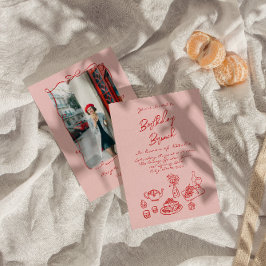 Convites Brinco de Foto Simples, Rosa, Quadrado, Brancos