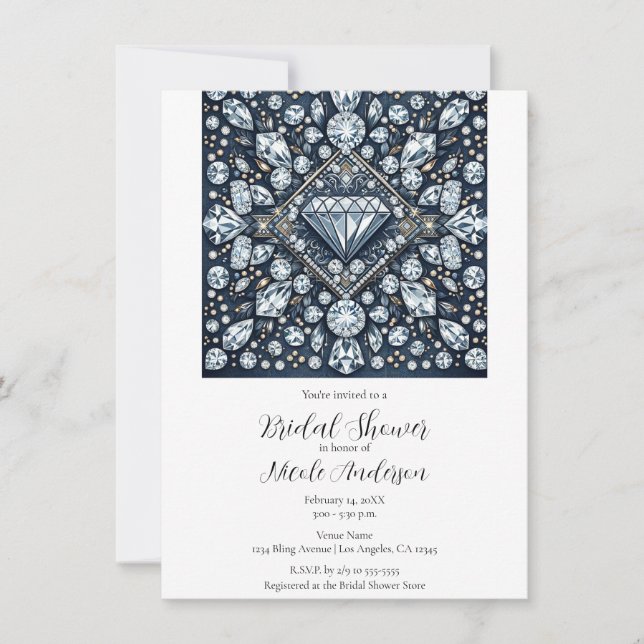Convites Brinco de Noiva Brilho Glam Denim & Diamantes (Frente)