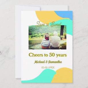 Convites brinde a 50 anos de aniversário o amor é doce retr