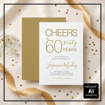 Brinde a 60 anos Aniversário Elegante Dourado Bran