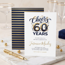 Brinde a 60 anos Elegante Dourado Azul Aniversário