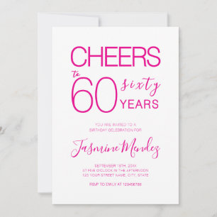 Convites Brinde a 60 anos Elegante Rosa Branco Aniversário
