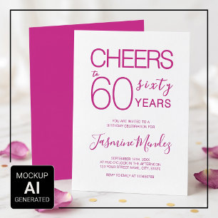 Convites Brinde a 60 anos Elegante Rosa Branco Aniversário
