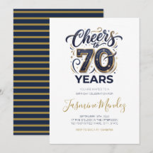 Brinde a 70 anos Elegante Dourado Azul Aniversário