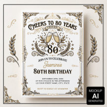 Brinde a 80 anos Aniversário Dourado Branco Vintag