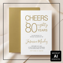 Brinde a 80 anos Elegante Dourado Branco Aniversár