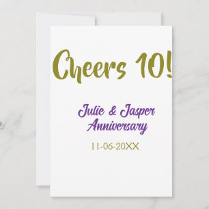 Convites Brinde ao 10º aniversário de casamento roxo dourad