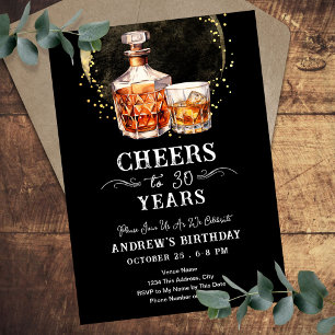 Convites Brinde aos 30 Anos Bar de Whisky Vintage Aniversár