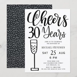 Convites Brinde aos 30 anos de festa de aniversário preto e
