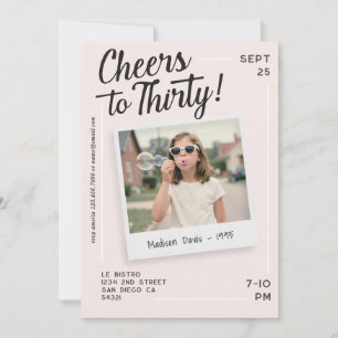 Convites Brinde aos Trinta 30 Foto Retro Rosa Aniversário 