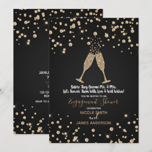Convites Brinde com Champanhe Diamantes Celebração de Noiva