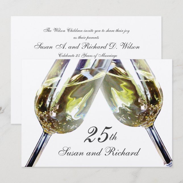 Convites Brinde de Champanhe/ Aniversário de 25 (Frente/Verso)