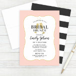 Convites Brinde de Champanhe com Stripes Bridal Brunch<br><div class="desc">Vamos para a noiva! O design de convite de brunch de chá de panela de casamento apresenta cores douradas em champanhe / flautas de vidro mimosa com texto preto suave que pode ser totalmente personalizado para o seu evento. Um quadro decorativo cor-de-rosa-pincel (pode ser personalizado) envolve o convite e um...</div>