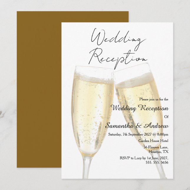 Convites Brinde de Champanhe Recepção de Casamento (Frente/Verso)