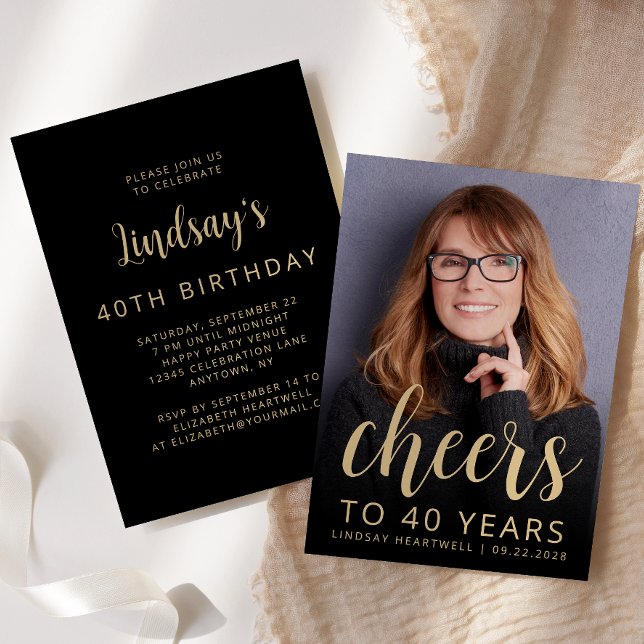 Convites Brinde de Foto Personalizada Aniversário de 40 Ano (Criador carregado)
