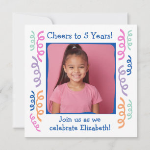 Convites Brinde de Foto Personalizada para 5 Anos de Aniver