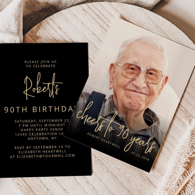 Convites Brinde de Foto Personalizada para Festa de 90 Anos (Criador carregado)