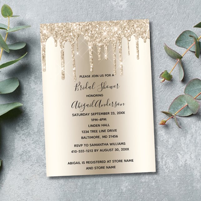 Convites Brinde de Glitter Champagne Festa de Noiva Glam Mo (Champagne Dripping Glitter Bridal Shower Invitation. Printed and Digital Download)