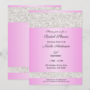 Convites Brinde de Noiva Brilho Rosa Glamour Brilho Branco