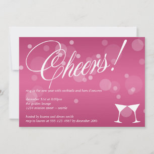 Convites brinde martini rosa brilho bolha celebração