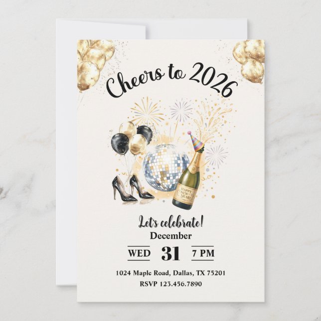 Convites Brinde para a Festa de Ano Novo 2026 (Frente)