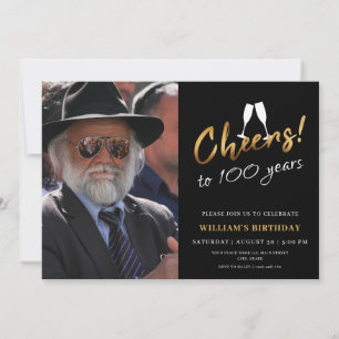 Convites Brindemos a 100 Anos Foto do Aniversário Dourado P