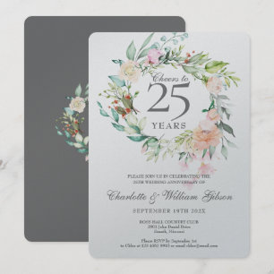 Convites Brindemos a 25 Anos Aniversário de Prata Metálico