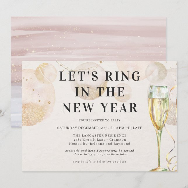 Convites Brindemos ao Ano Novo | Champanhe Espumante (Frente/Verso)