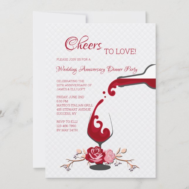 Convites Brindemos ao Jantar de Aniversário de Amor (Frente)