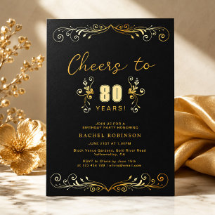 Convites Brindemos aos 80 Anos Festa de Aniversário Preto e
