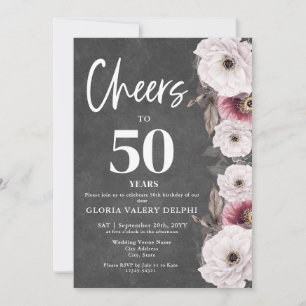 Convites Brindes ao 50º Aniversário com Floral Branco em Qu