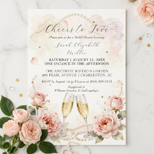 Convites Brindes ao Amor Rosa Floral Champanhe Festa de Noi
