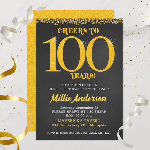 Convites Brindes aos 100 Anos de Idade Dourado Preto Centés