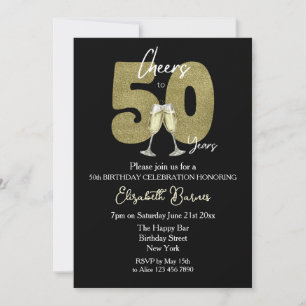 Convites Brindes aos 50 Anos Festa de Aniversário Ouro Pret