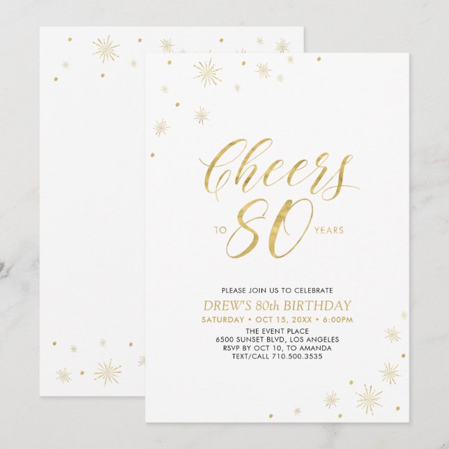 Convites Brindes aos 80 | Festa de Aniversário de 80 anos D (Frente/Verso)