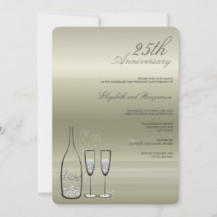 Convites Brindes de Champanhe de Prata para 25º Aniversário