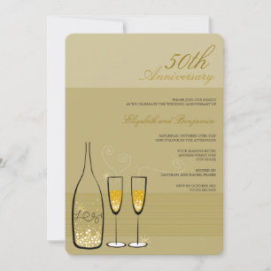 Convites Brindes de Champanhe Dourado 50º Aniversário de Ca
