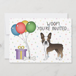 Convites Brindle Boston Terrier Cute Cartoon Dog - Aniversá