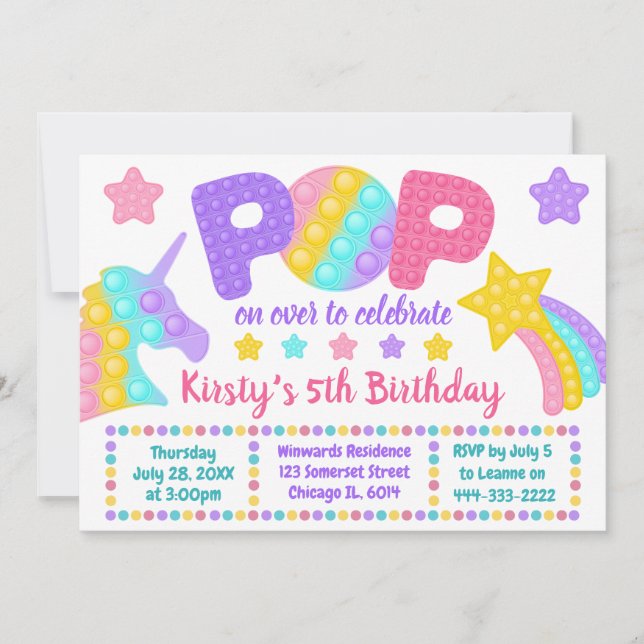 Convites Brinquedo Pastel Rainbow Pop It para Festa de Aniv (Frente)