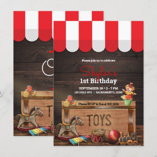 Convites Brinquedos Antigos Caixote de Madeira 1º Aniversár